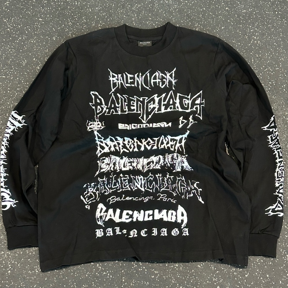 Balenciaga Black and White Logo Long Sleeve Tee